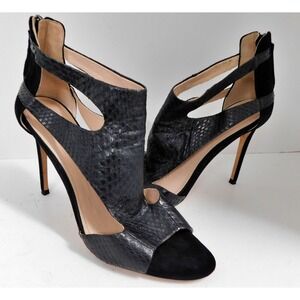 AD & Daughters Armistead Embossed Snake Suede Black Leather Peep Toe Heels sz 10